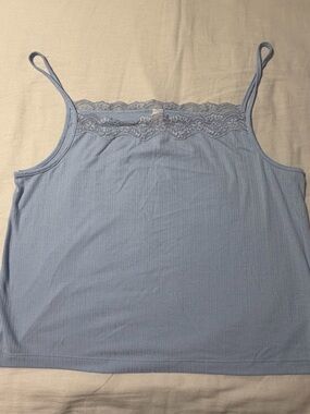 Auden Light Blue Ribbed Lace-Trim Camisole